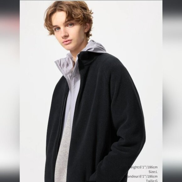 UNIQLO | Men's Black Fleece Jacket Teddy Sherpa Sz L - Picture 1 of 5